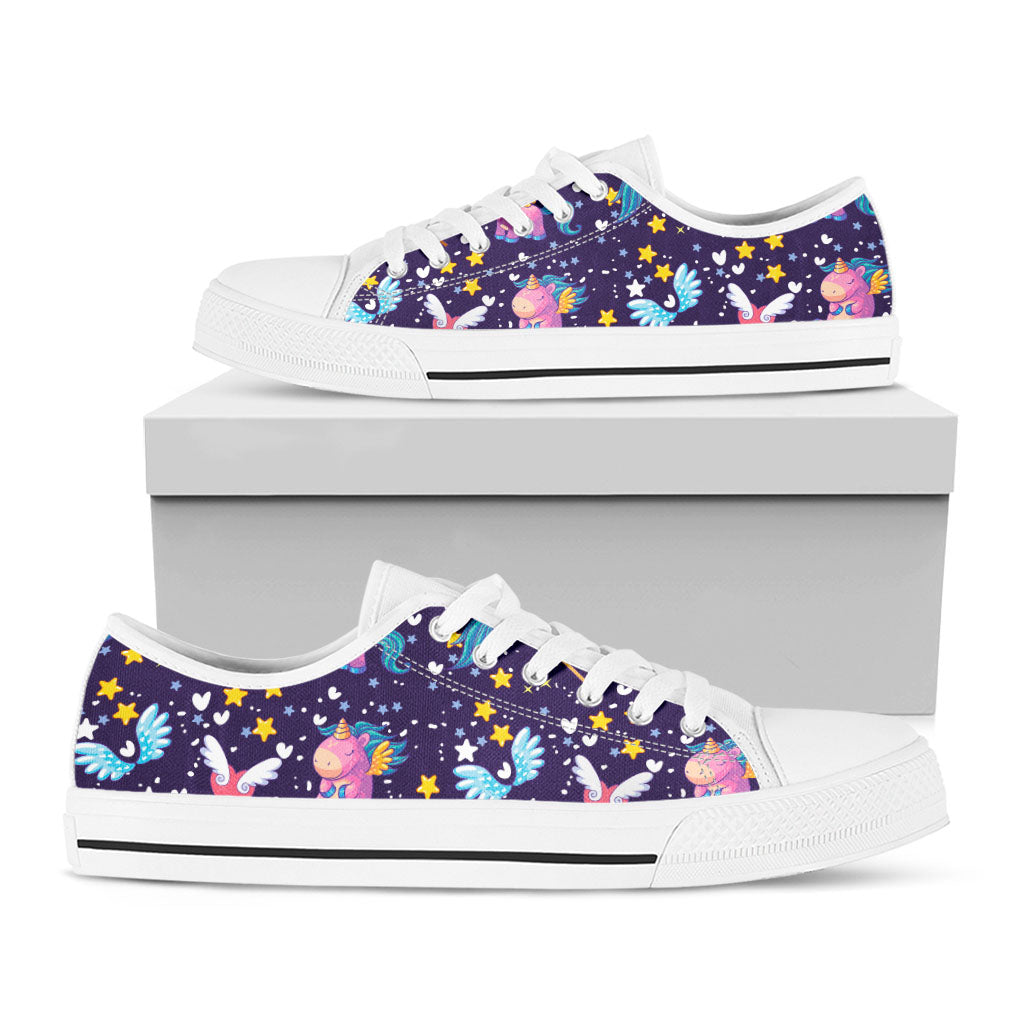 Cute Night Star Unicorn Pattern Print White Low Top Sneakers