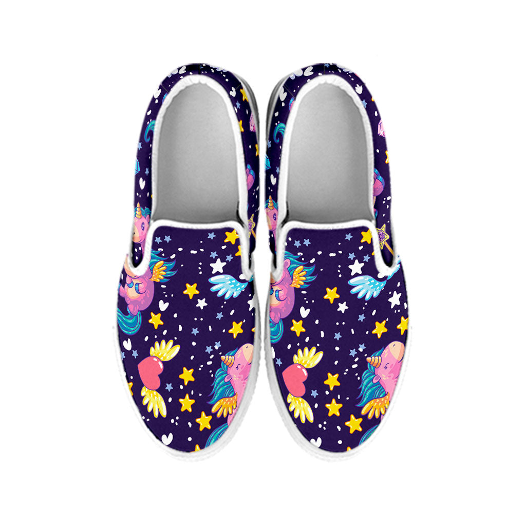 Cute Night Star Unicorn Pattern Print White Slip On Sneakers