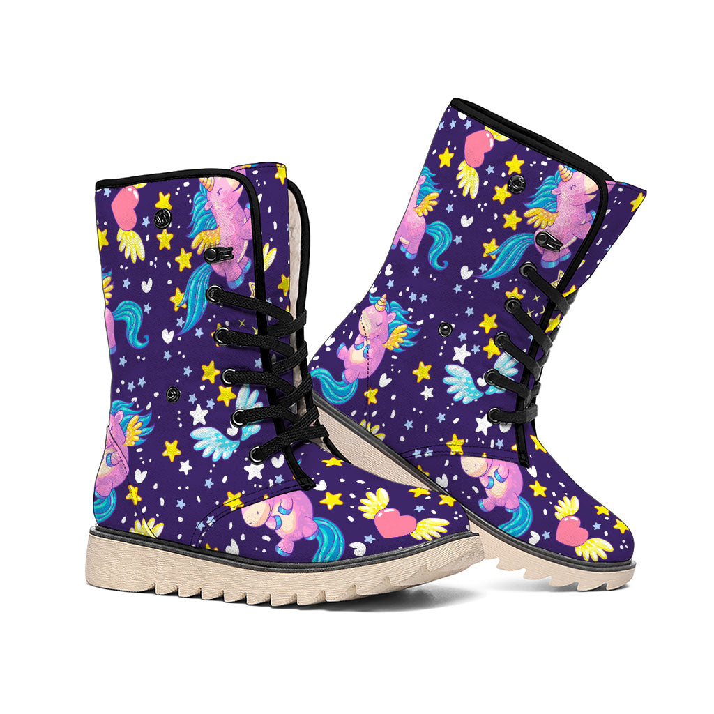 Cute Night Star Unicorn Pattern Print Winter Boots