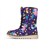 Cute Night Star Unicorn Pattern Print Winter Boots