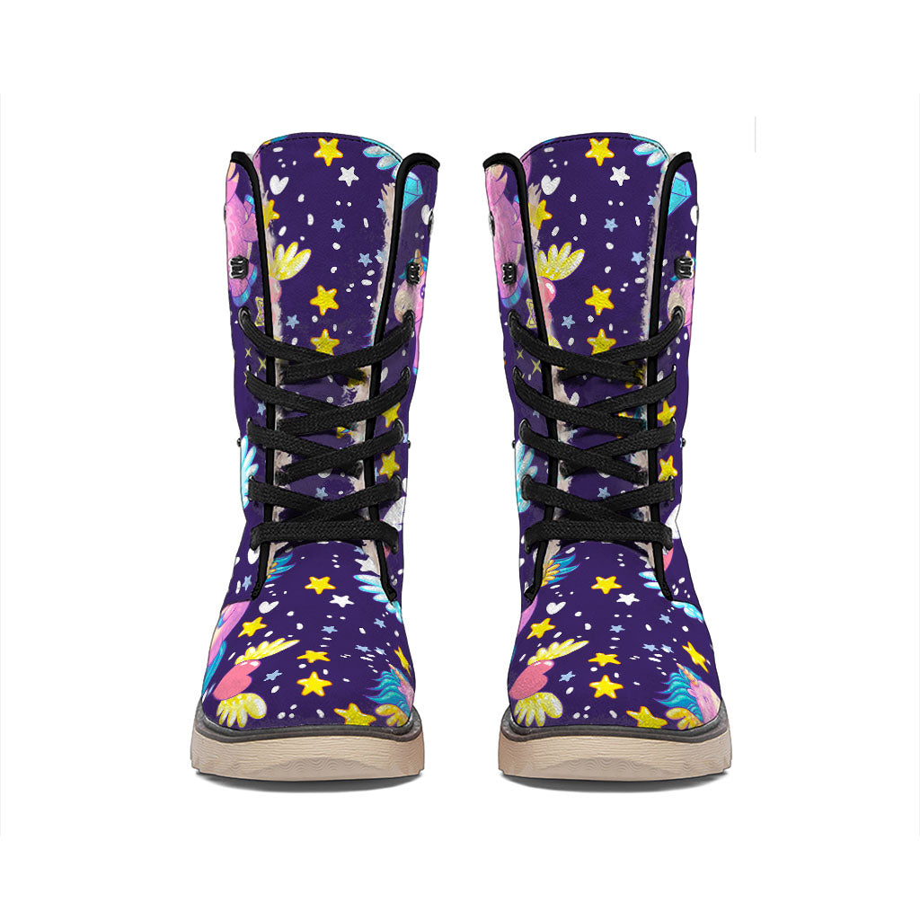 Cute Night Star Unicorn Pattern Print Winter Boots