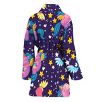 Cute Night Star Unicorn Pattern Print Women's Bathrobe