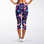 Cute Night Star Unicorn Pattern Print Women's Capri Leggings
