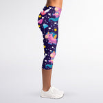 Cute Night Star Unicorn Pattern Print Women's Capri Leggings