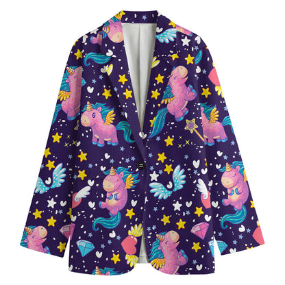 Cute Night Star Unicorn Pattern Print Women's Cotton Blazer