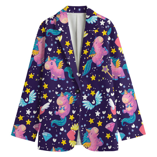 Cute Night Star Unicorn Pattern Print Women's Cotton Blazer