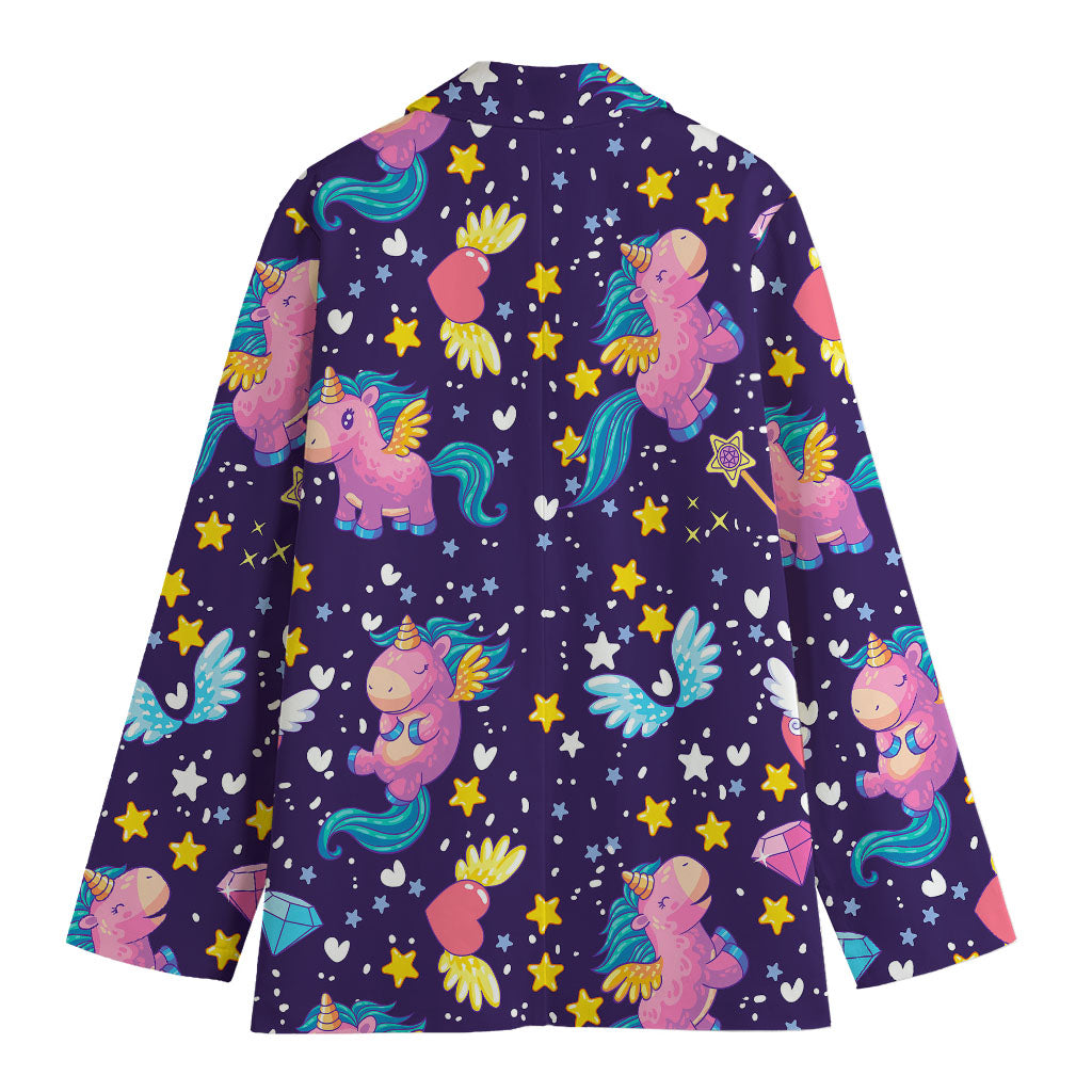 Cute Night Star Unicorn Pattern Print Women's Cotton Blazer