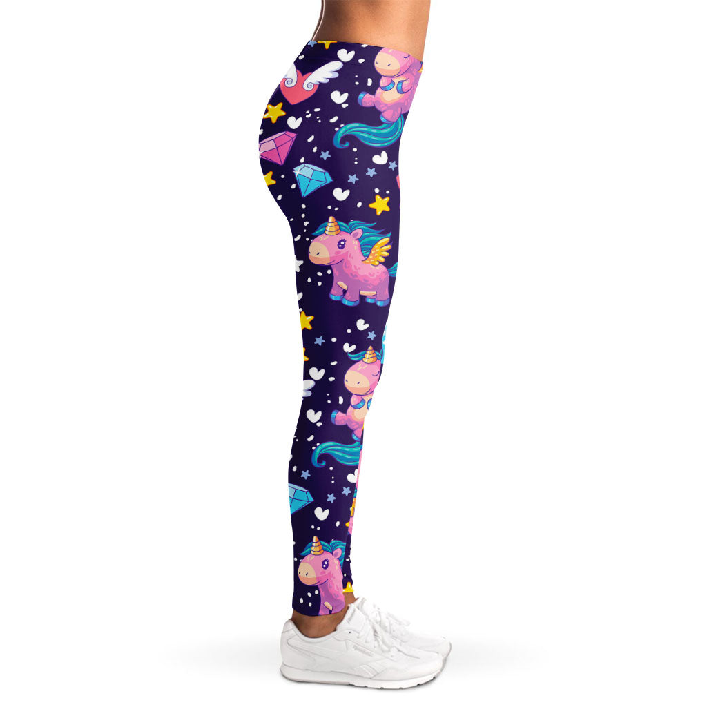 Cute Night Star Unicorn Pattern Print Women's Leggings
