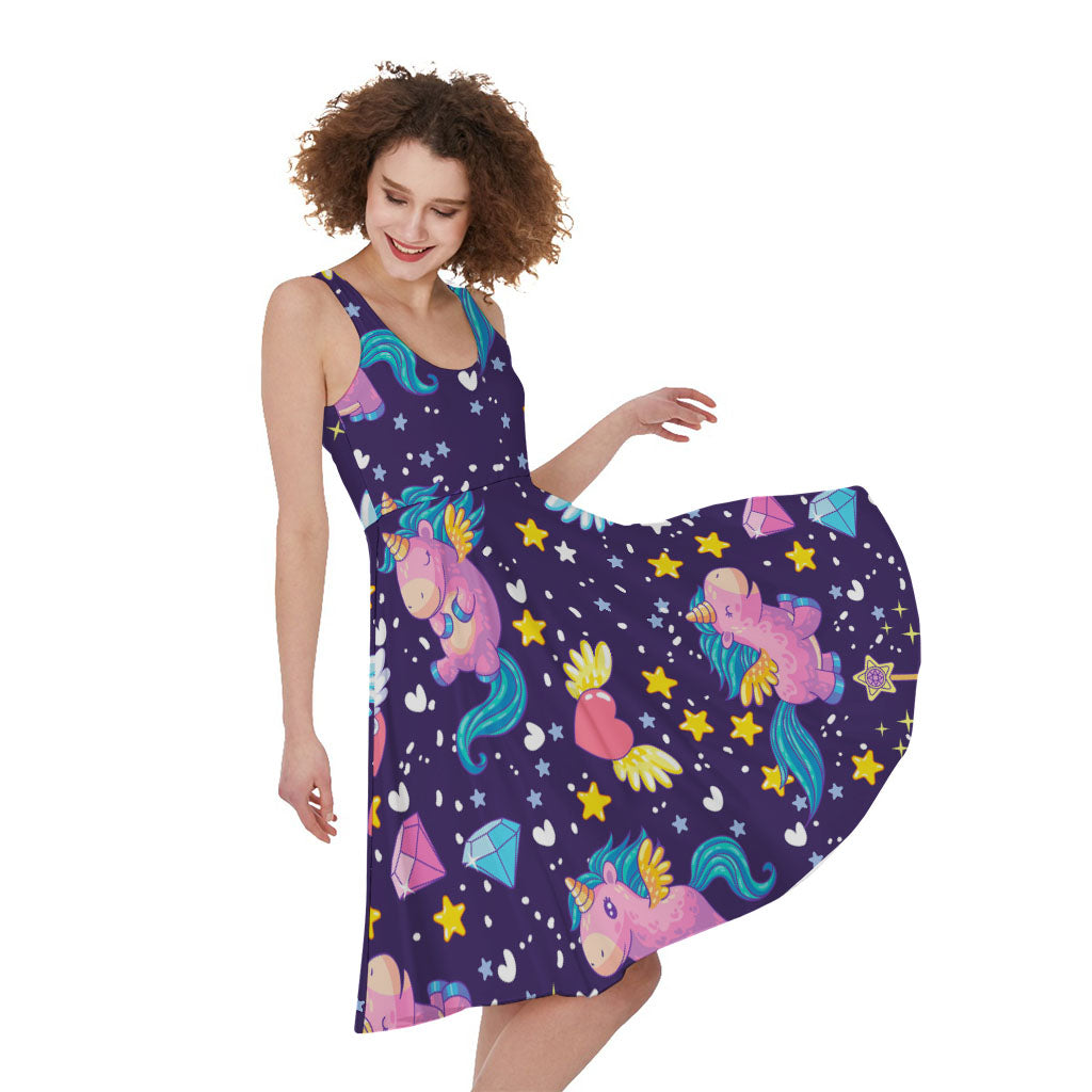 Cute Night Star Unicorn Pattern Print Women's Sleeveless Dress