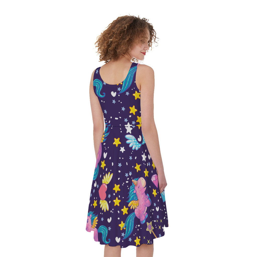 Cute Night Star Unicorn Pattern Print Women's Sleeveless Dress