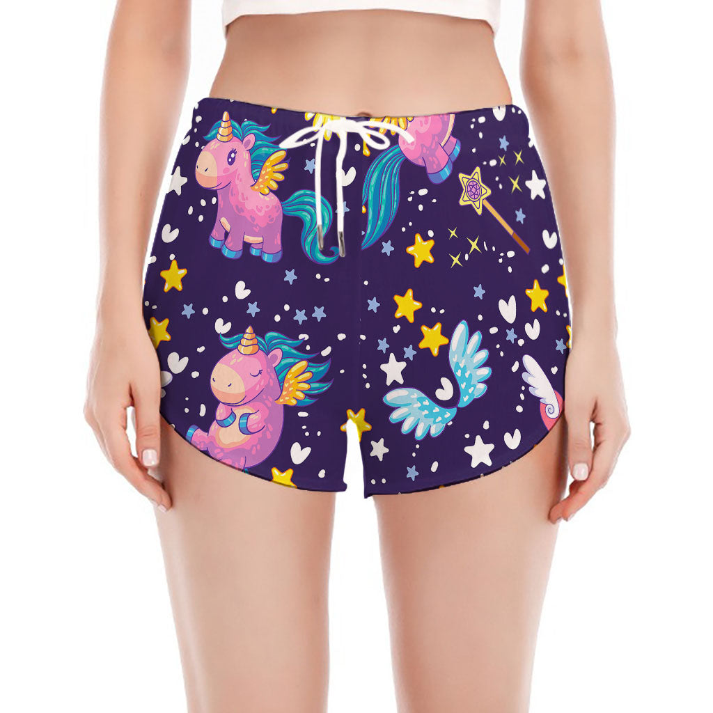 Cute Night Star Unicorn Pattern Print Women's Split Running Shorts