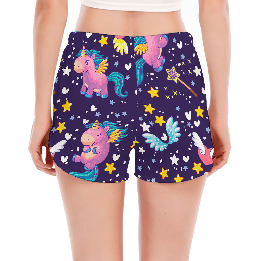 Cute Night Star Unicorn Pattern Print Women's Split Running Shorts
