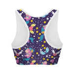 Cute Night Star Unicorn Pattern Print Women's Sports Bra