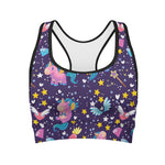 Cute Night Star Unicorn Pattern Print Women's Sports Bra