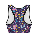 Cute Night Star Unicorn Pattern Print Women's Sports Bra