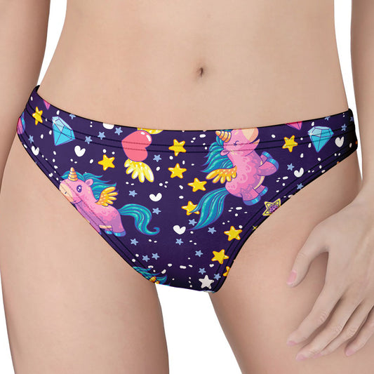 Cute Night Star Unicorn Pattern Print Women's Thong