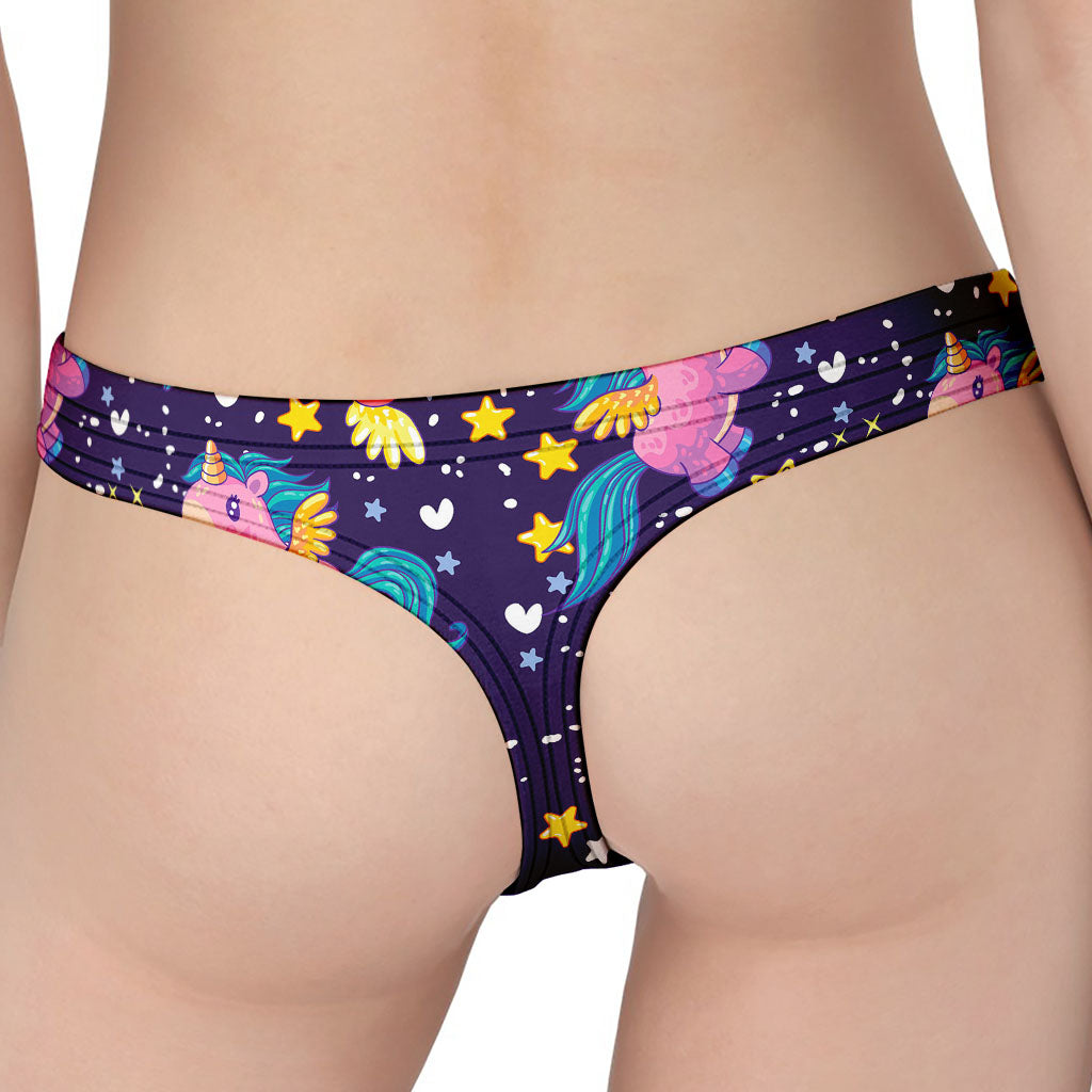 Cute Night Star Unicorn Pattern Print Women's Thong