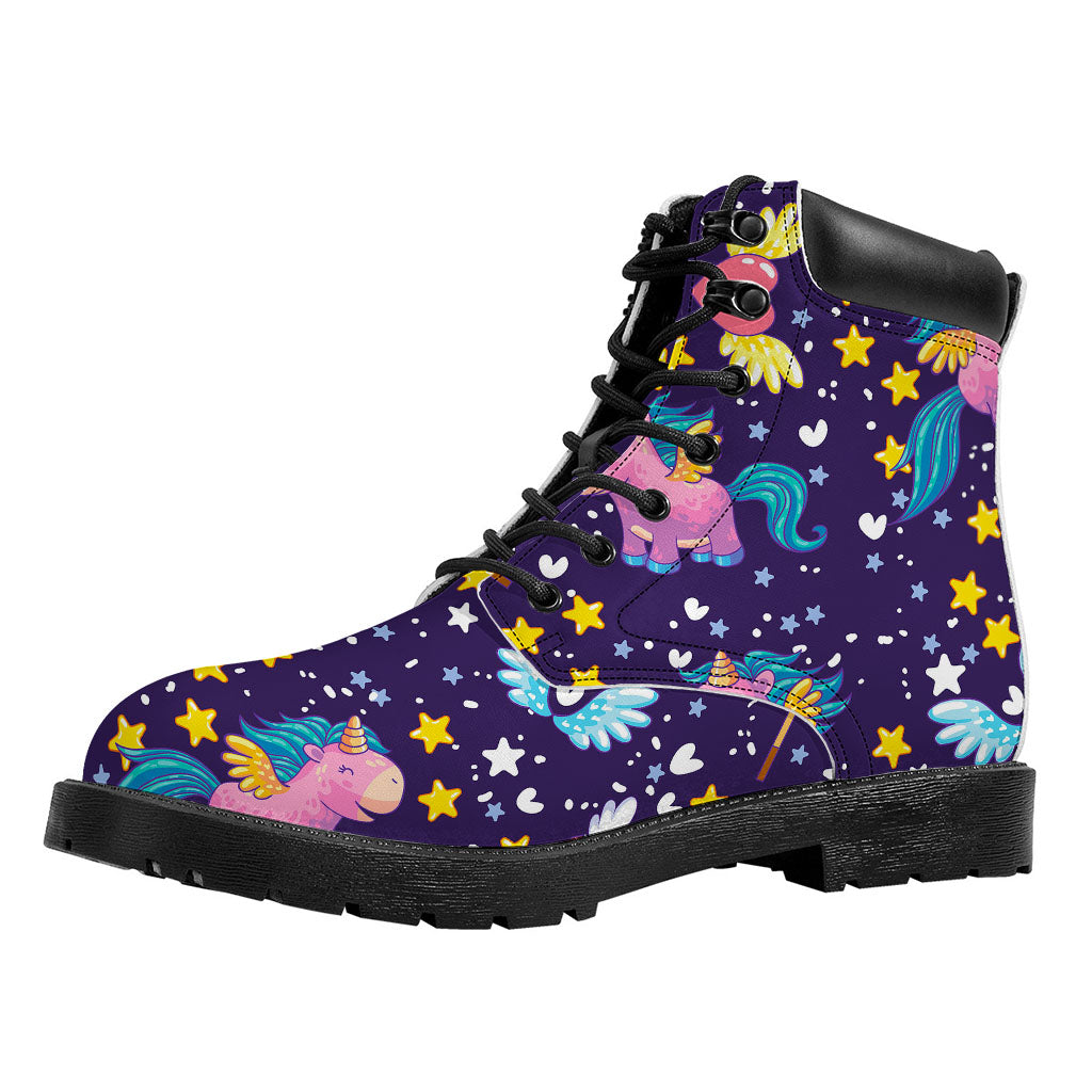 Cute Night Star Unicorn Pattern Print Work Boots
