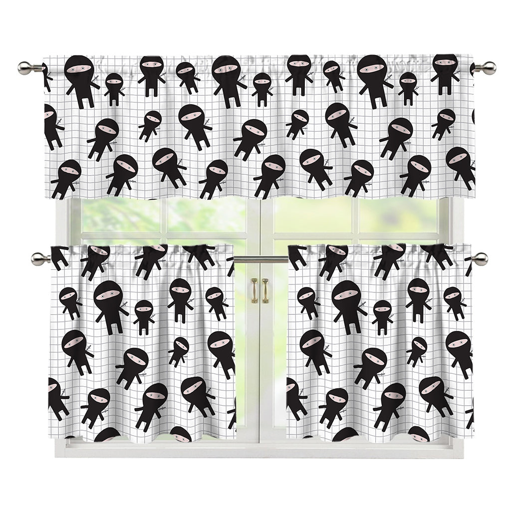 Cute Ninja Pattern Print 3 Piece Kitchen Curtains