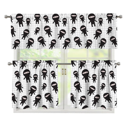 Cute Ninja Pattern Print 3 Piece Kitchen Curtains