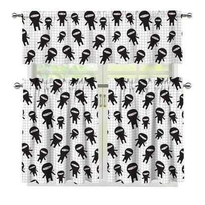 Cute Ninja Pattern Print 3 Piece Kitchen Curtains