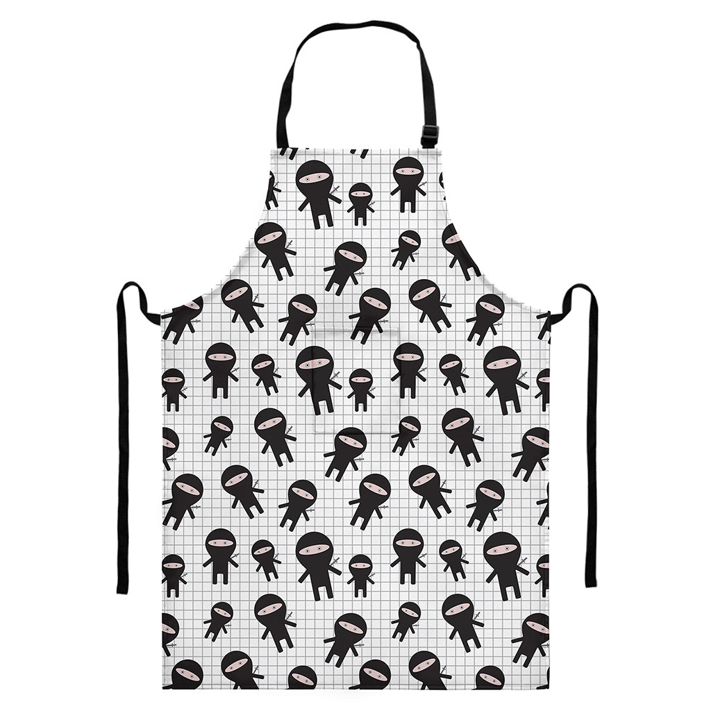 Cute Ninja Pattern Print Bib Apron With Pocket