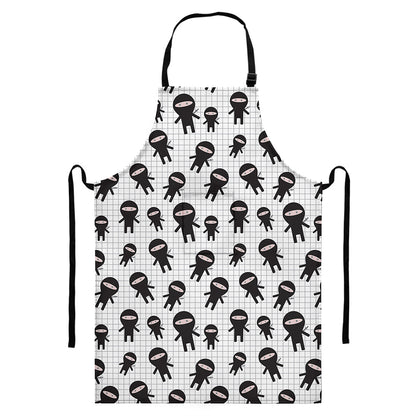 Cute Ninja Pattern Print Bib Apron With Pocket