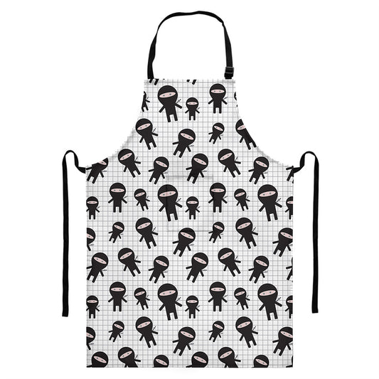 Cute Ninja Pattern Print Bib Apron With Pocket