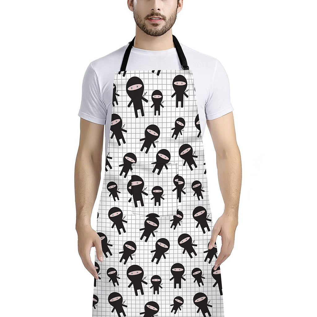 Cute Ninja Pattern Print Bib Apron With Pocket