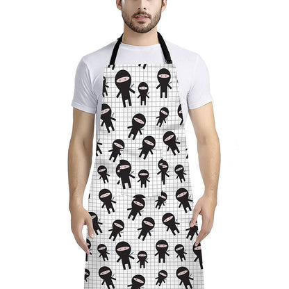 Cute Ninja Pattern Print Bib Apron With Pocket