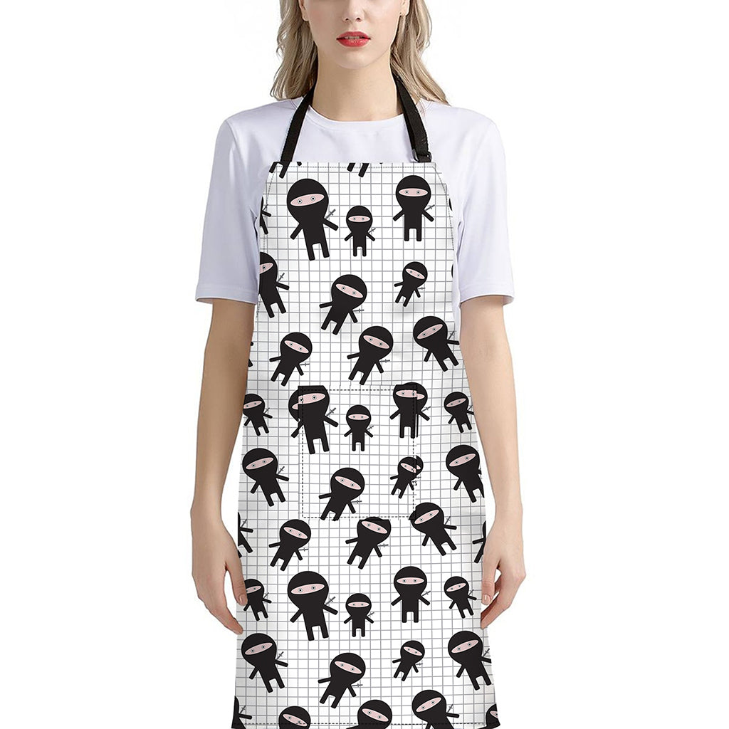 Cute Ninja Pattern Print Bib Apron With Pocket