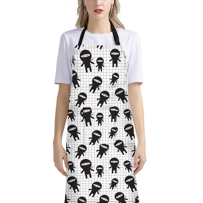 Cute Ninja Pattern Print Bib Apron With Pocket