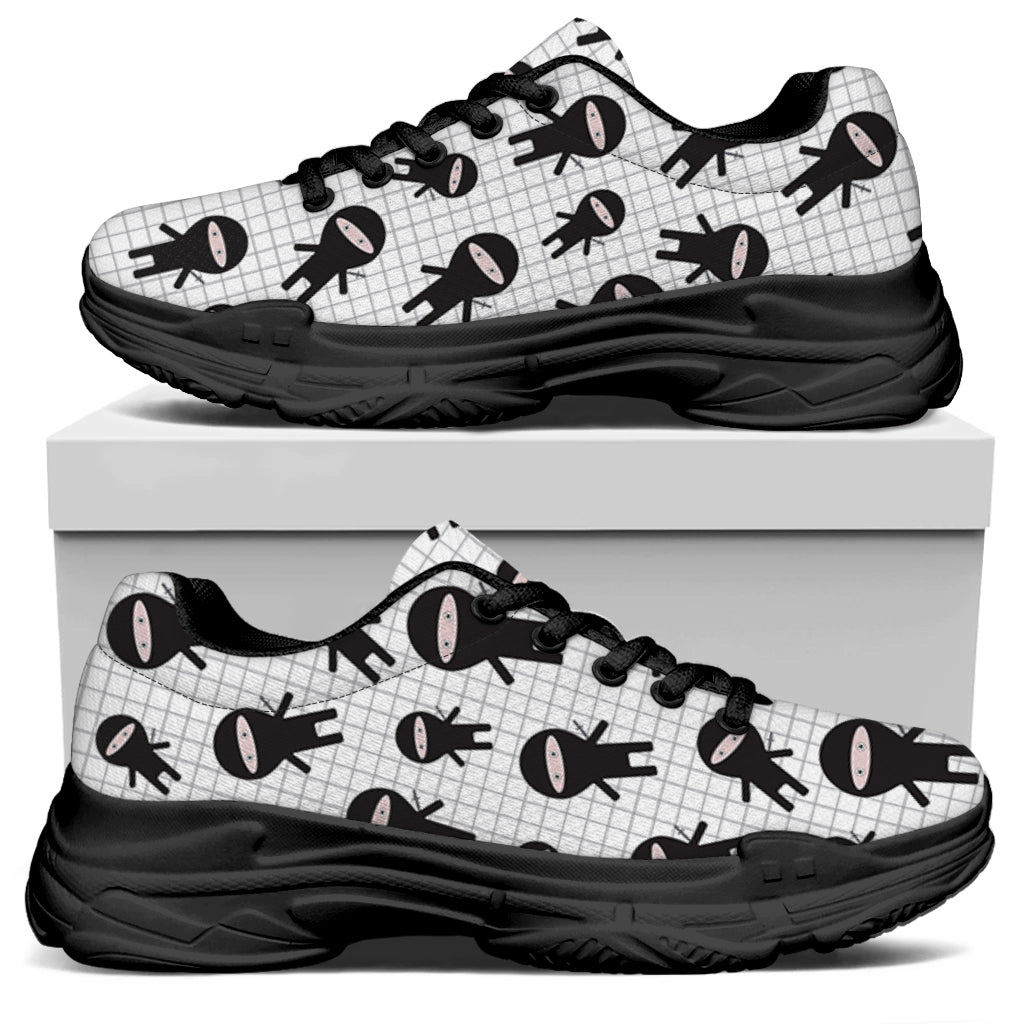 Cute Ninja Pattern Print Black Chunky Shoes