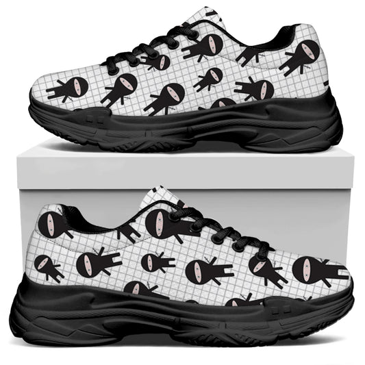 Cute Ninja Pattern Print Black Chunky Shoes