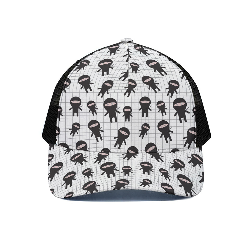 Cute Ninja Pattern Print Black Mesh Trucker Cap