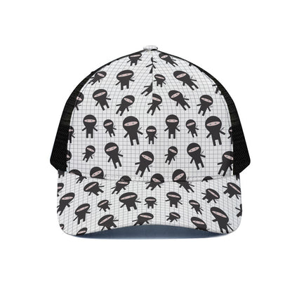 Cute Ninja Pattern Print Black Mesh Trucker Cap