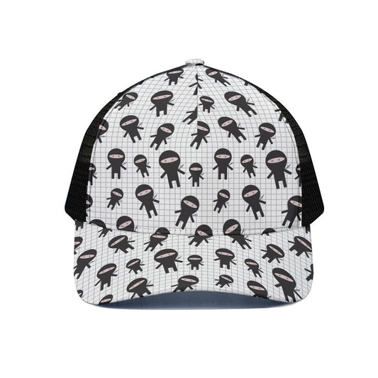 Cute Ninja Pattern Print Black Mesh Trucker Cap