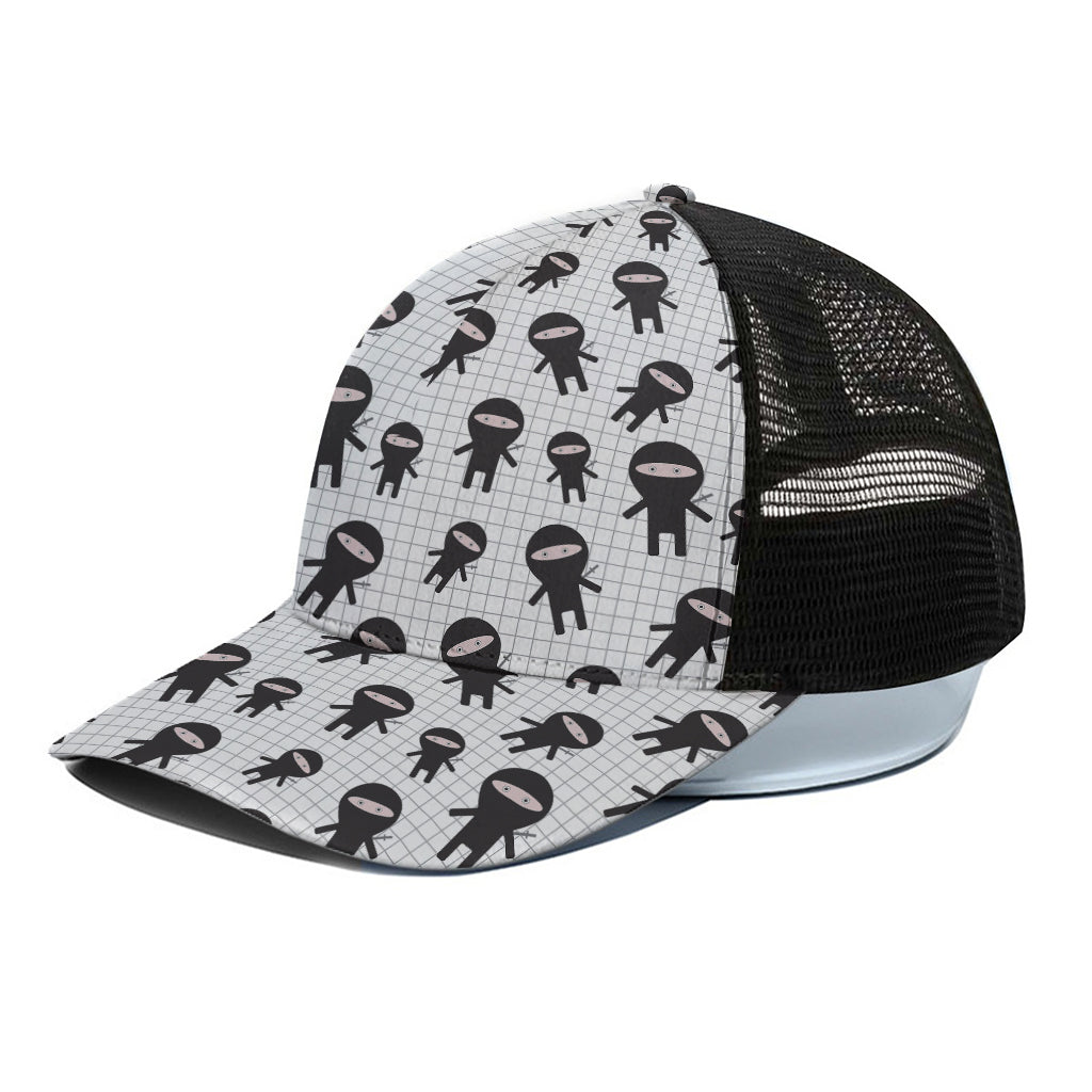 Cute Ninja Pattern Print Black Mesh Trucker Cap
