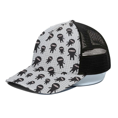 Cute Ninja Pattern Print Black Mesh Trucker Cap