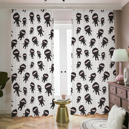 Cute Ninja Pattern Print Blackout Pencil Pleat Curtains