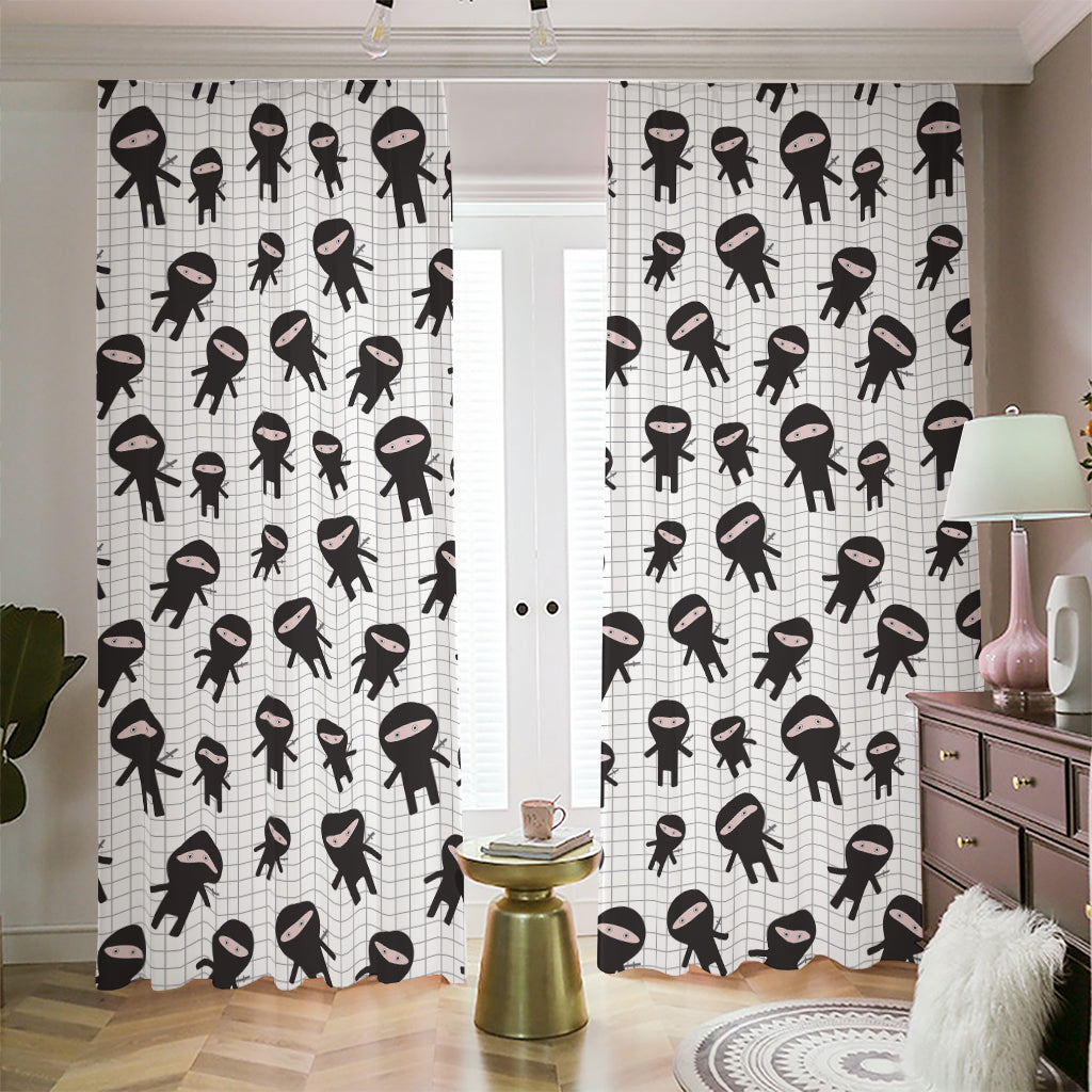 Cute Ninja Pattern Print Blackout Pencil Pleat Curtains