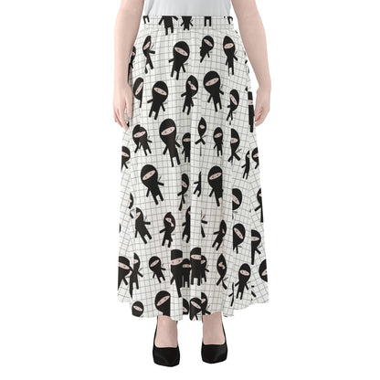 Cute Ninja Pattern Print Chiffon Maxi Skirt