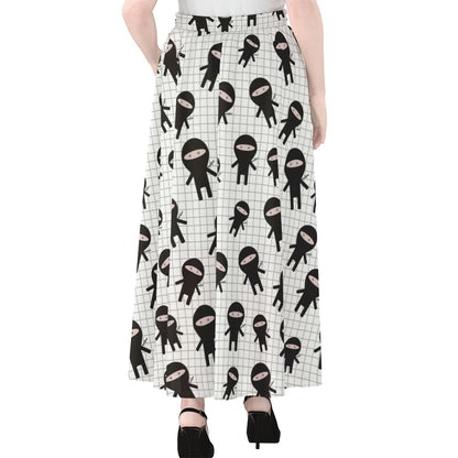 Cute Ninja Pattern Print Chiffon Maxi Skirt