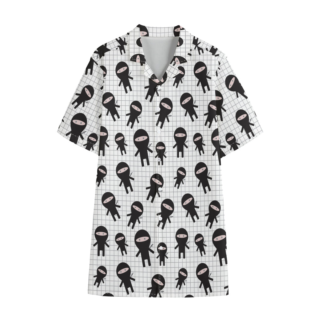 Cute Ninja Pattern Print Cotton Hawaiian Shirt