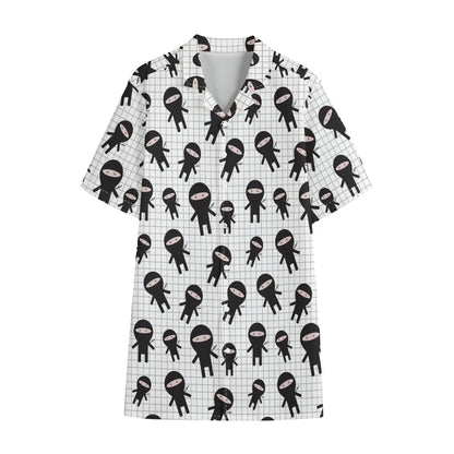Cute Ninja Pattern Print Cotton Hawaiian Shirt