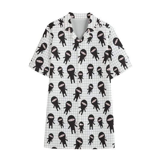 Cute Ninja Pattern Print Cotton Hawaiian Shirt