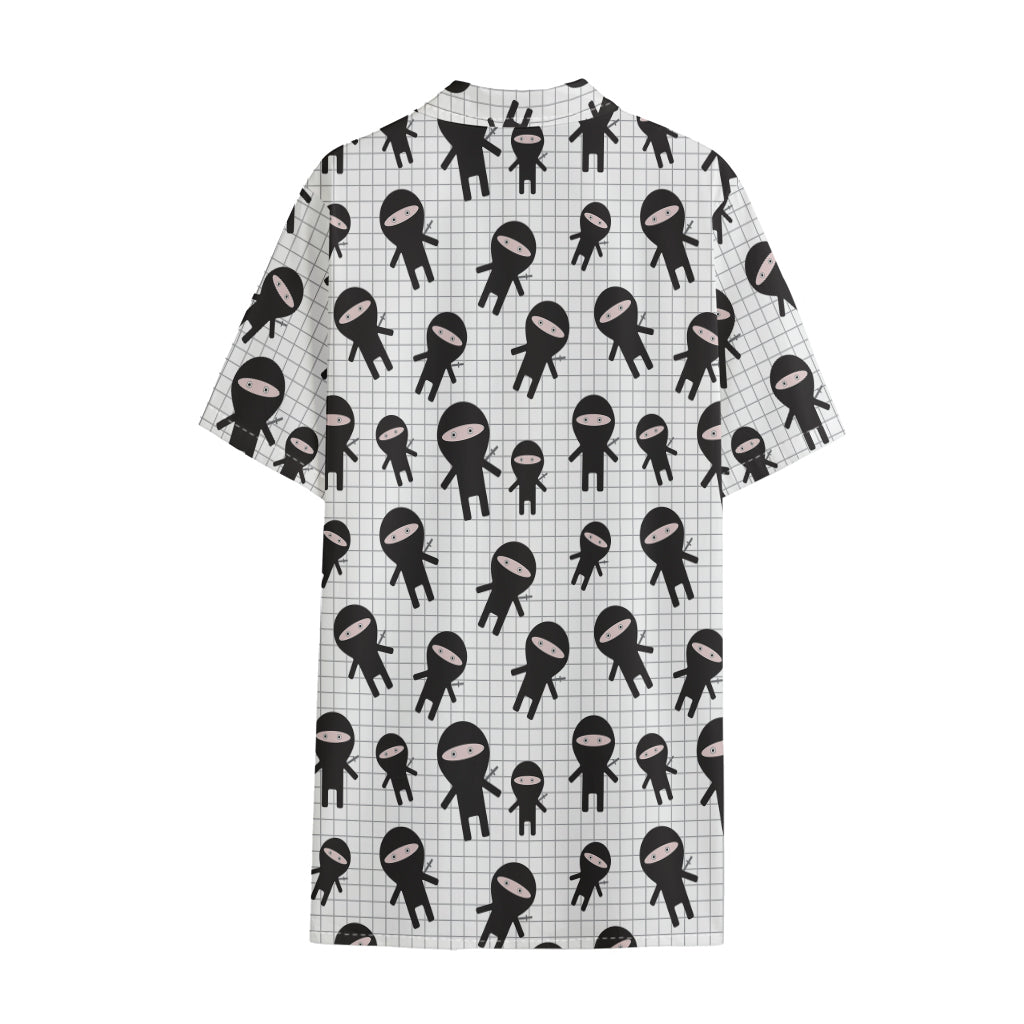 Cute Ninja Pattern Print Cotton Hawaiian Shirt