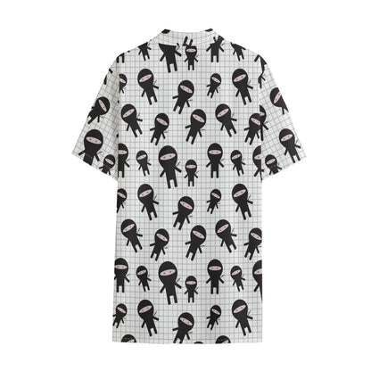 Cute Ninja Pattern Print Cotton Hawaiian Shirt