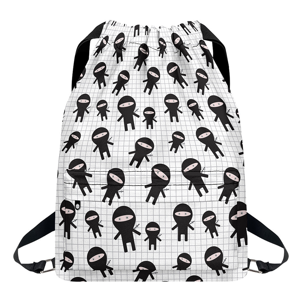 Cute Ninja Pattern Print Drawstring Backpack