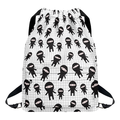 Cute Ninja Pattern Print Drawstring Backpack